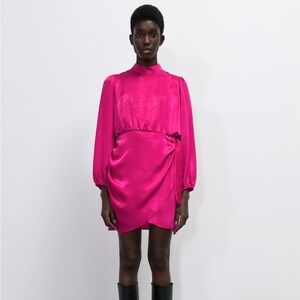 Zara Mock neck satin dress women